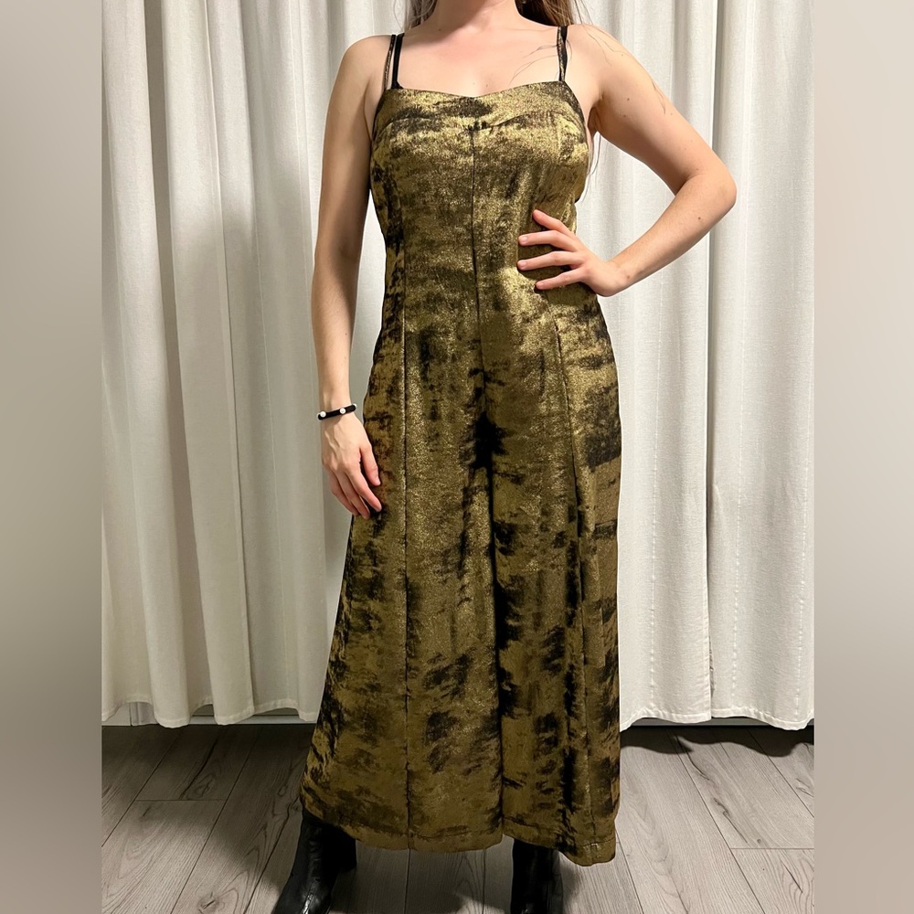 Anthropologie Elegant Gold Velvet Jumpsuit US 4P